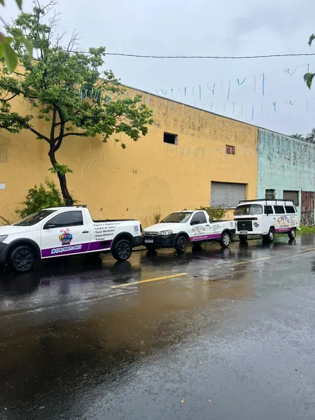 Veículos da frota própria da Festa Top estacionados lado a lado